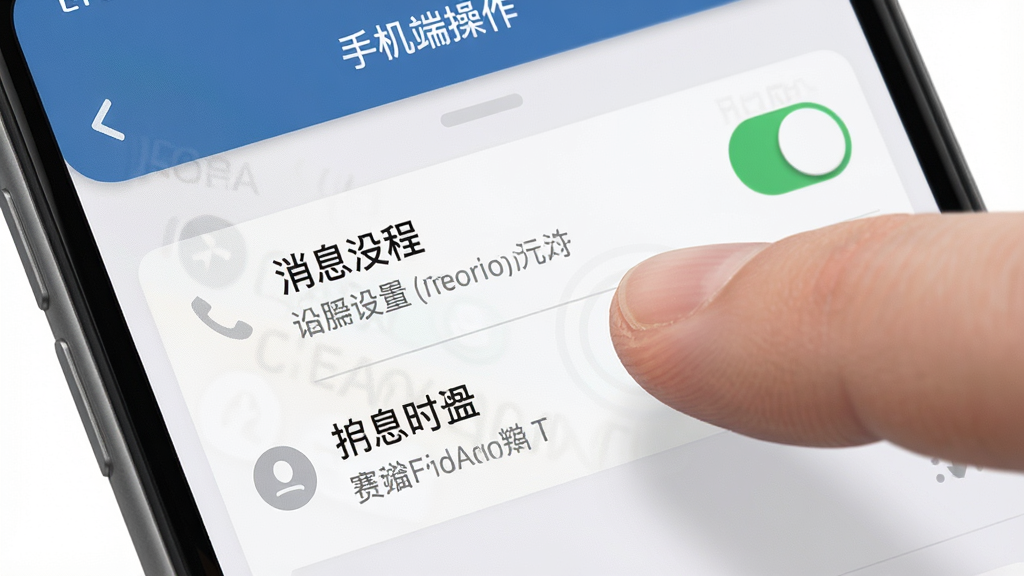 一张展示赛信手机端操作界面的示意图,主体是手指点击屏幕上的消息通知设置选项,布局为特写镜头,排版突出设置菜单,风格为写实UI风格,细节包括清晰的文字标签与开关按钮,画质高清,画面干净,无多余元素。