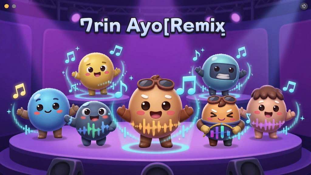 Orin Ayo[Remix]����������չʾ�����������Ƕ����ͨ������ֽ�ɫ��������̨�ϣ�ÿ����ɫ������ͬ�Ľ�����Ч����������ɫ����ɫ�����ݲ�������ɫ����Բ��ɰ������з���������Ч��������������죬���������ɾ����޶���Ԫ��