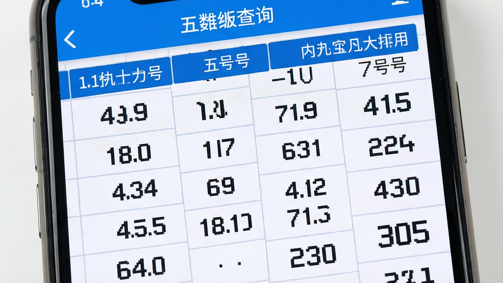 够力大字版应用内排列五数据查询页面截图风格图,手机屏幕显示排列五历史号码列表,数字大而清晰,配色以蓝白为主,画面干净整洁,构图突出数据列表区域,细节表现表格线条与数字对齐,画质高清