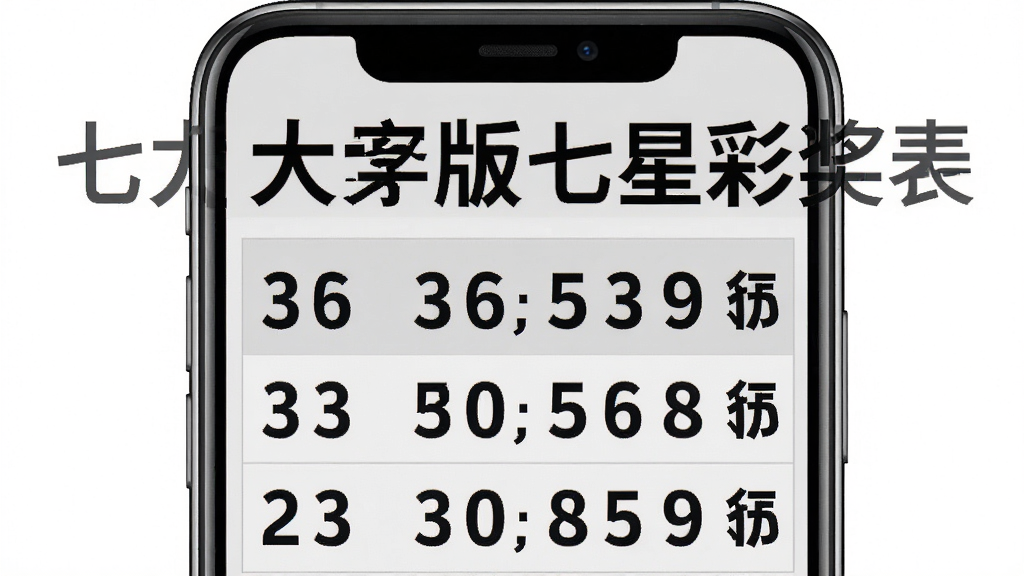 够力大字版七星彩奖表界面示意图,手机屏幕中展示七星彩开奖表格,表头与数字均采用大号字体,背景为浅灰色,风格简洁商务,构图聚焦于表格内容,细节清晰,画质干净,无多余装饰元素