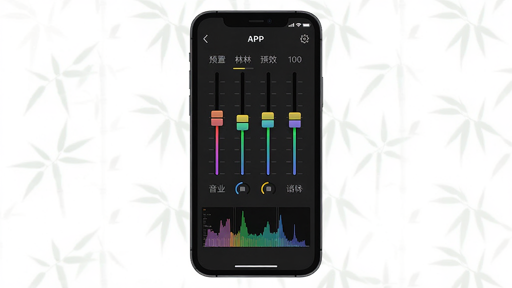 һ��������APP���������ڽ���չʾͼ������Ϊ�ֻ���Ļ�ϵ�10��EQ������棬����Ϊ�ֻ����У��Ű�Գƣ����Ϊ��ɫרҵ��Ƶ�磬ϸ�ڰ�����ɫƵ�λ��顢Ԥ����Ч���ơ�ʵʱƵ��ͼ�������������ɾ����޶���Ԫ��