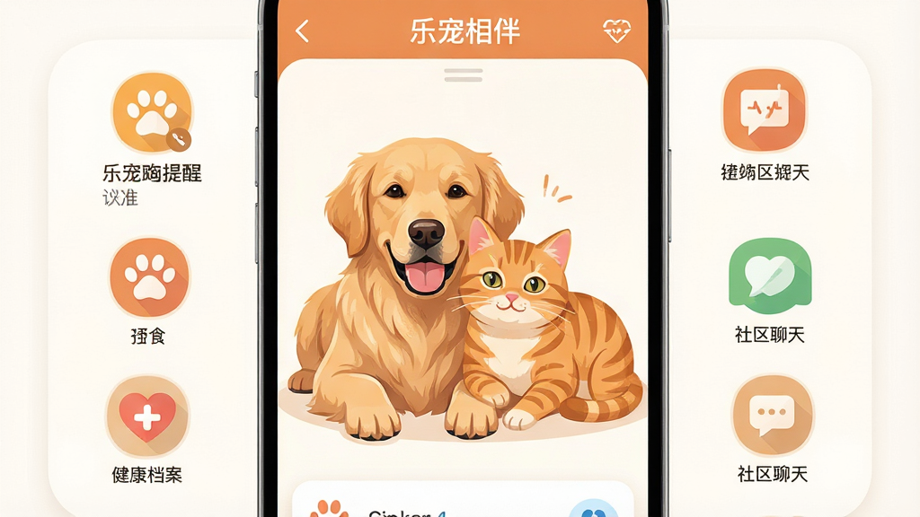 һ���ֻ���Ļչʾ�������Ӧ�õĽ����ͼ�����������ǿɰ��Ľ�ëȮ����è������һ�����ܰ��������Χ������ιʳ���ѡ��������������������ͼ��Ԫ�أ��������ůɫ����ƽ����Ʒ�񣬲����������࣬ϸ�ڷḻ�����ʸ��壬����ɾ��޶���Ԫ�أ�ͻ�����ֳ���顱Ӧ������