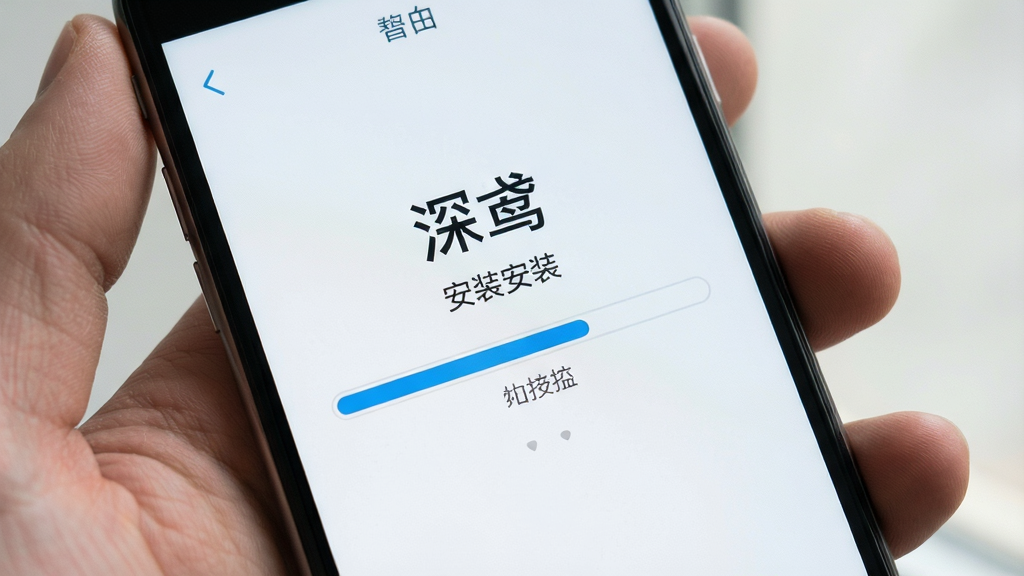 深鸢 安装界面 手机屏幕显示安装进度条 简洁UI 浅色背景 排版清晰 画质清晰 干净 无多余元素