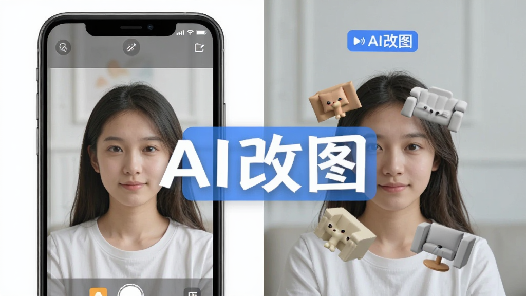 �׿�ͼAI��ͼ���ܽ��棬�ֻ���Ļ�����ʾԭͼ���Ҳ���ʾ�޸ĺ��ͼƬ�������ж������屻���������ֱ���������Ŀ��������С�AI��ͼ�����ֱ�ǩ������ִ���࣬ϸ�����������ʸɾ����޶���Ԫ��