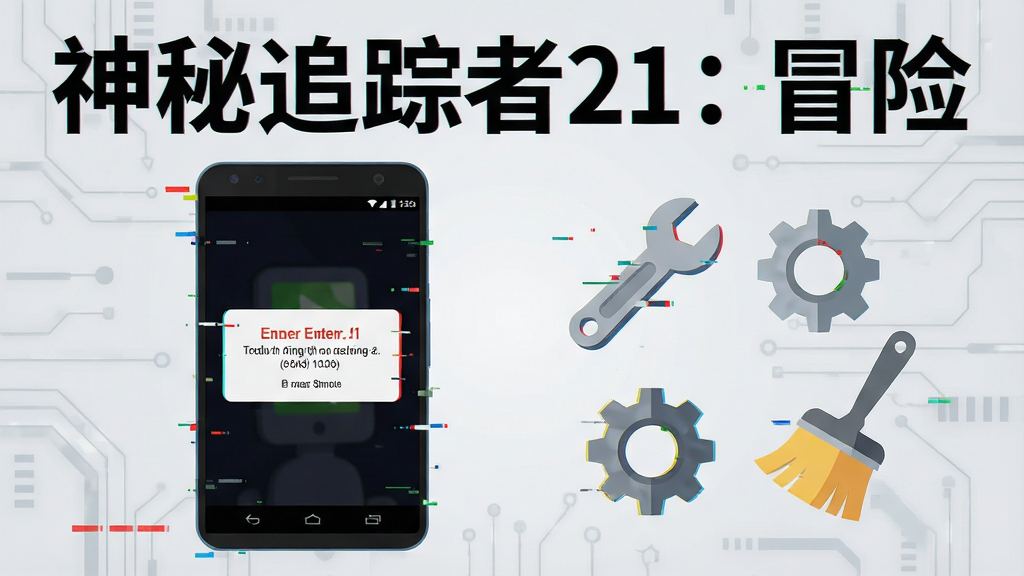 画面展示一部安卓手机屏幕出现游戏闪退报错弹窗,手机旁边放置工具图标包括扳手、齿轮、清理刷,背景为浅灰色科技纹理,画面顶部用醒目标题字体标注