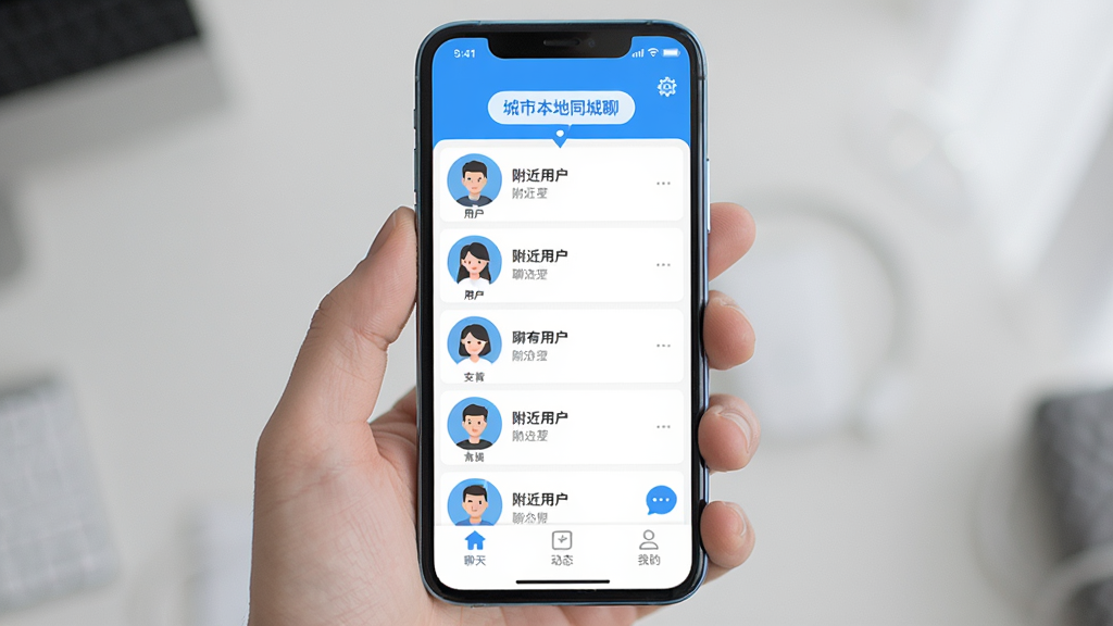 һ���ֻ���Ļչʾ����ͬ����APP�����棬���������Ǹ����û�ͷ���б��������г��ж�λ��ǩ���ײ������졢��̬���ҵ�����������ť������������������������ɫ����ƽ����ƣ��ɾ���࣬���廭�ʣ��޶���Ԫ��