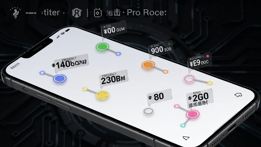 一张展示连点器Pro多点连击功能的示意图,画面中一部手机屏幕上分布着多个彩色点击标记点,每个点旁边有频率参数标签,背景为深色科技风格,细节丰富,画质清晰,干净无杂乱