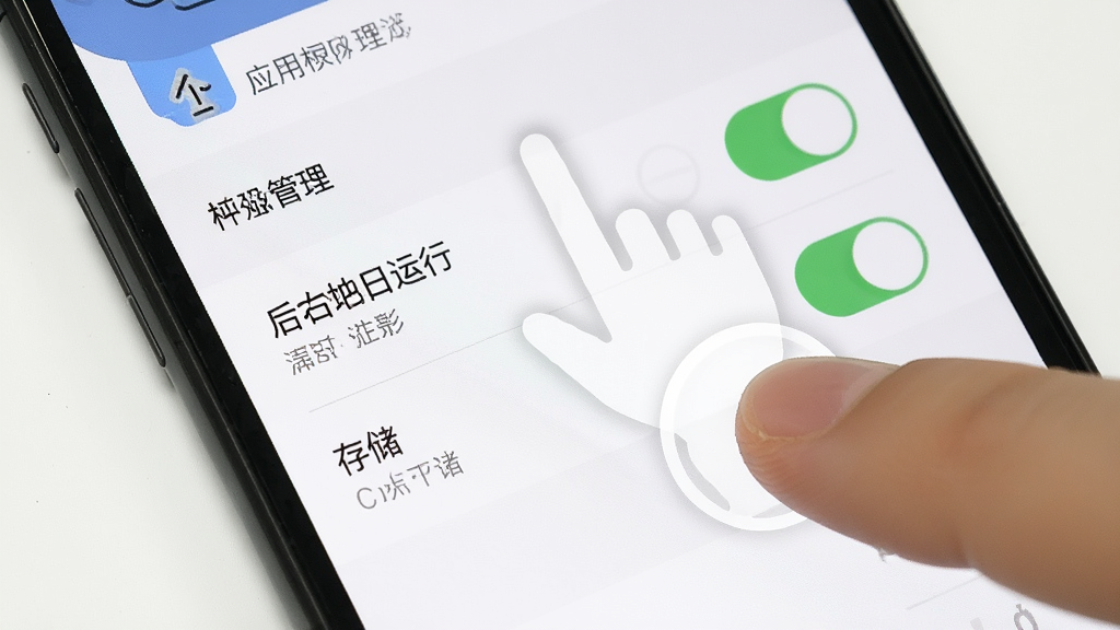 一张展示手机设置界面的图片,画面中显示应用权限管理页面,其中有