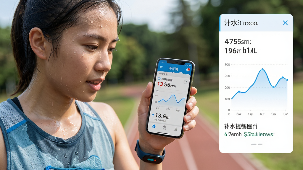 一位年轻人在户外跑步后手持手机查看