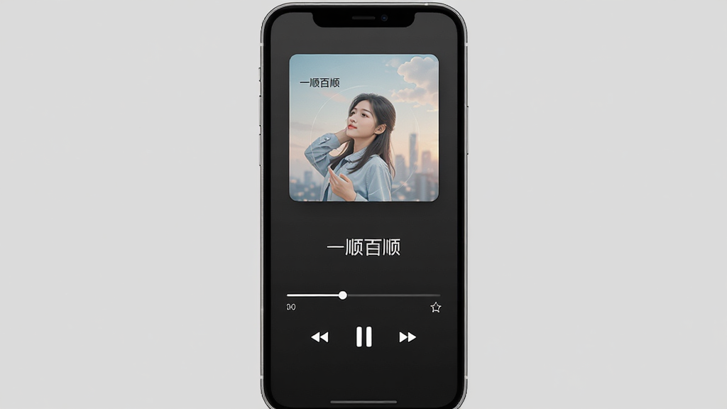 一顺百顺喝点儿歌曲播放界面,主体为手机音乐播放器界面,布局上方为专辑封面,中间显示歌曲名称“一顺百顺”,下方为播放控制按钮,排版居中对称,风格现代简约,细节包含进度条和收藏图标,画质高清干净,无多余元素