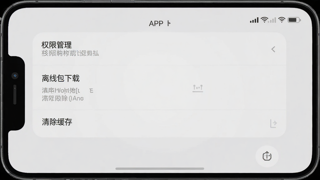 语言翻译王APP设置界面截图,手机屏幕显示权限管理、离线包下载、清除缓存等选项,背景为浅灰色,风格简约,排版清晰,细节干净,高清画质,无多余装饰元素
