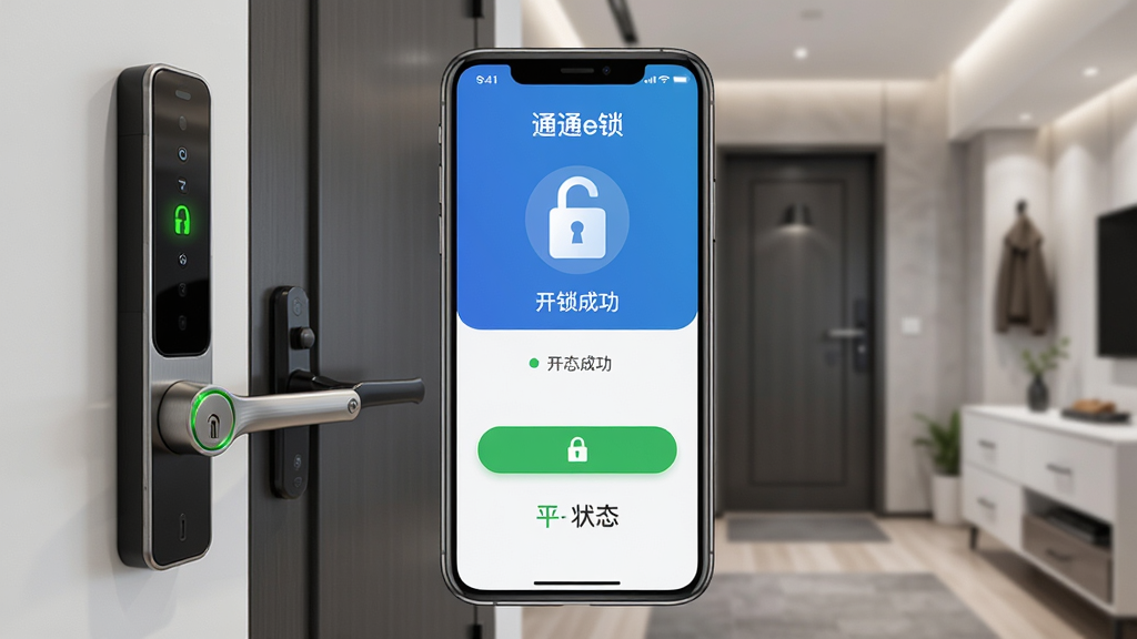 ������һ�������ֻ���Ļ��ʾͨͨe��APP���棬������������ͼ�ꡢ������ť��״̬��ʾ������Ϊ�ֻ�����չʾ������Ϊ�ִ��Ҿ����س������������������ʵ��Ű��࣬���Ϊ�Ƽ�����磻ϸ�ڰ����ֻ��������֡�ͨͨe�����������ɹ���ʾ������ָʾ����ɫ�����ʸ��塢�ɾ����޶���Ԫ�ء�