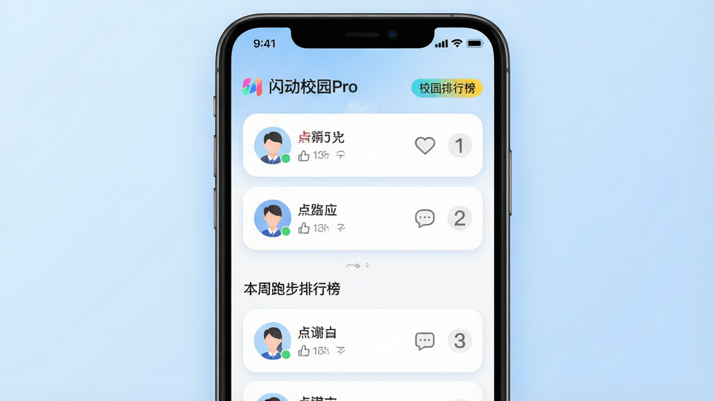 һ��չʾ����У԰Pro�罻���������а��ܵ��ֻ�����ͼ����������Ϊ�ֻ���Ļ����Ļ����ʾУ԰�˶�Ȧ��̬�б��ͱ����ܲ����а񣬰����û�ͷ�񡢵���ͼ�ꡢ�������ݺ��������֣�����Ϊ��͵�ǳ��ɫ���䣬���Ϊ�����罻UI��ƣ�ϸ�ڰ���Բ�ǿ�Ƭ����ɫ��ǩ�����֡�����У԰Pro���͡�У԰���а񡱣����ʸ��壬����ɾ����޶���Ԫ��