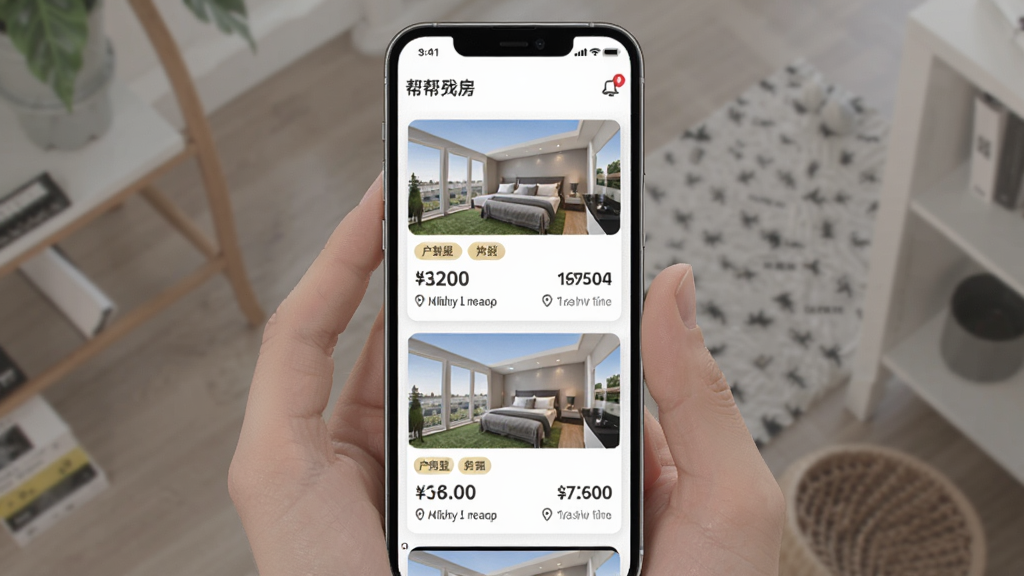 ����ҷ�APP��Դ�б�ҳ�棬�������ֻ���Ļ��ʾ������Դ��Ϣ��Ƭ��ÿ�ſ�Ƭ��������ʵ��ͼ�����ͱ�ǩ���۸����ֺ�λ����Ϣ����Ƭ�������룬�����ˬ�����ʸ��壬�ɾ��޶���Ԫ�ء�