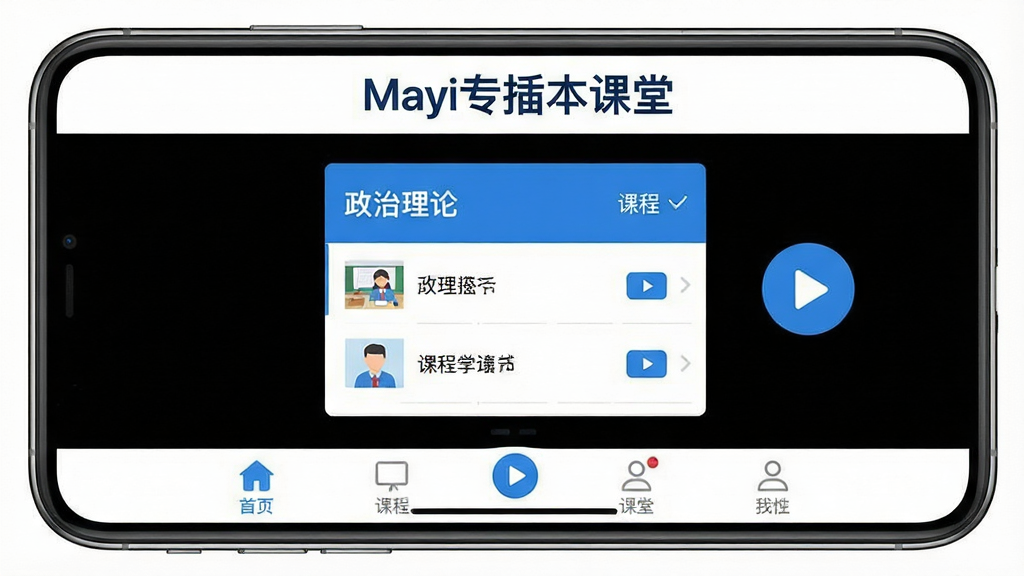 手机屏幕中显示在线课堂学习界面,顶部有