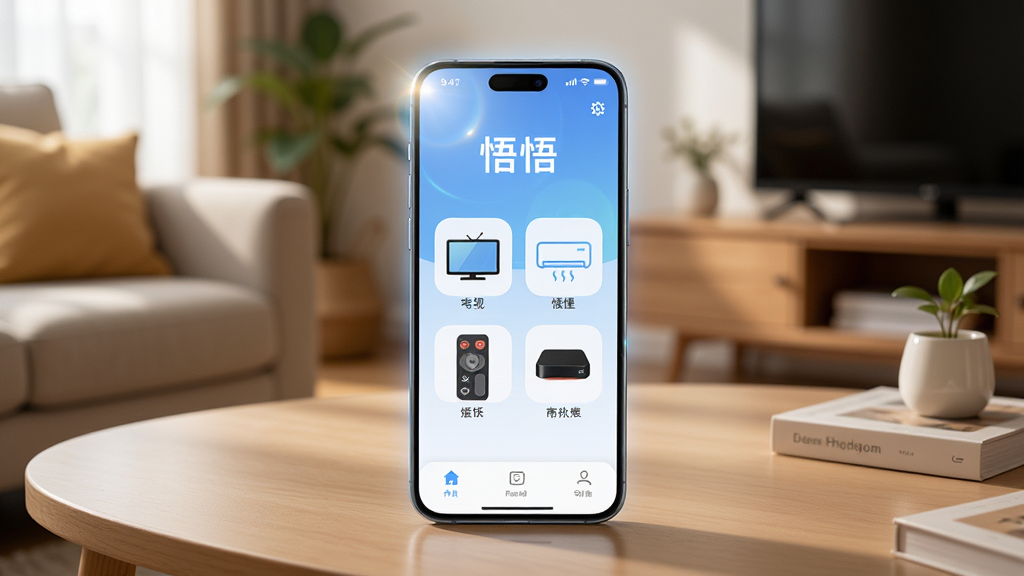 ����������һ�������ֻ�����Ļ��ʾ������APP���棬�������е��ӡ��յ��������еȼҵ�ң��ͼ�ꡣ���ֲ��þ��й�ͼ���ֻ������ڿ����輸�ϣ���������ܰ�ļҾӻ������Ű�����������ִ��Ƽ��У�ϸ�����ֻ���Ļ����΢���Σ����ʸ��壬�ɾ����޶���Ԫ�ء�