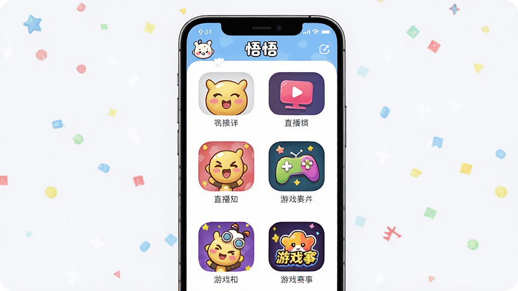 ����������һ���ֻ�����Ļ��ʾ������APP�Ļ�������ҳ�棬ҳ�����б������ֱ������Ϸ���µ����ͼ�ꡣ���ֲ����б�ʽ���У��ֻ�����չʾ���Ű���������������Ȥ��ϸ����ͼ��ɫ�ʷḻ�����ʸ��壬�ɾ����޶���Ԫ�ء�