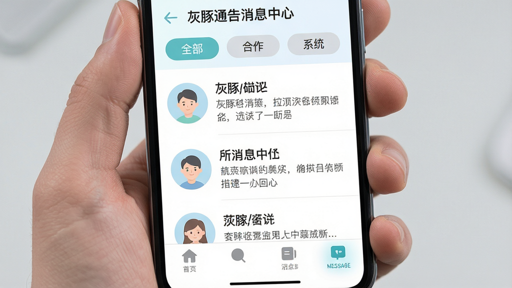 ����ͨ����Ϣ���Ľ��棬�ֻ���Ļ����ʾ��Ϣ�б���ÿ����Ϣ���ΪԲ��ͷ���Ҳ�Ϊ��Ϣ������ժҪ�������з����ǩ��ȫ����������ϵͳ���ײ���������Ϣͼ������������������죬��ɫ��ͣ������������޶���Ԫ��