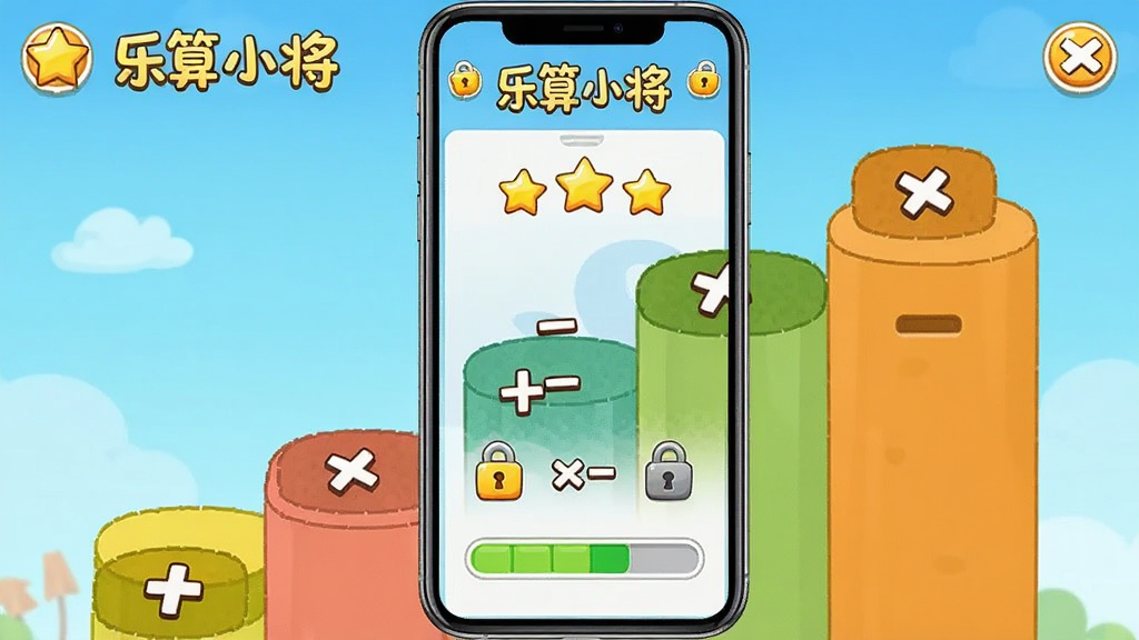 ����С������ʽ�Ѷ�ѵ�����棬����չʾ����ɵ͵������еĹؿ�̨�ף�ÿ��̨���ϱ�ע�Ӽ��˳����ţ��ֻ���Ļ����ʾ����С�����Ѷ�ѡ��ҳ�棬���־��жԳƣ����Ϊ���쿨ͨ�����磬ϸ�ڰ����������֡�����ͼ����������������������ɾ��޶���Ԫ��