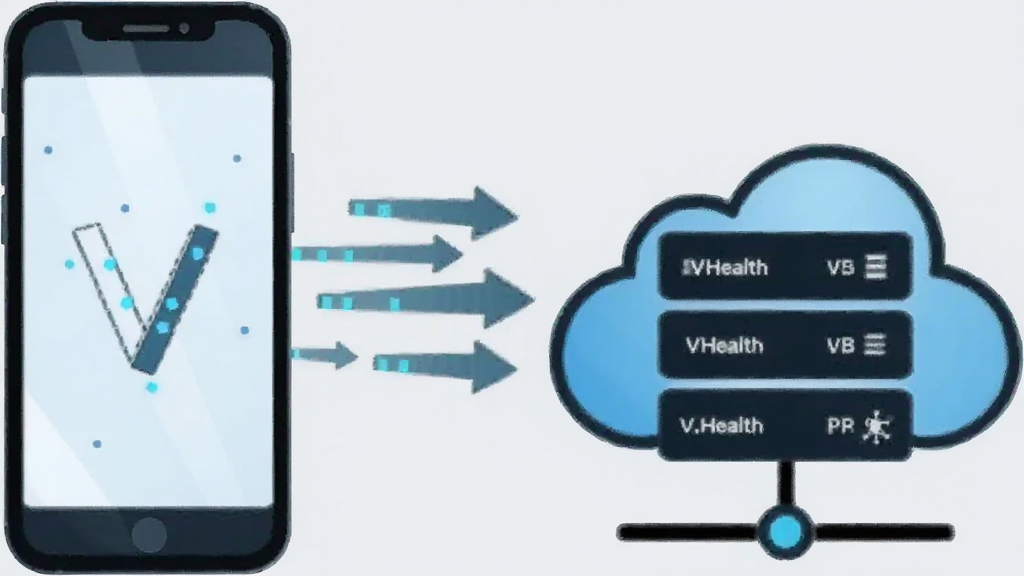 һ�ű���VHealth�ƶ�ͬ������Ĳ�ͼ������������ֻ����Ҳ����ƶ˷�����ͼ�꣬�м�����������ͷ�����������ǵ���ɫ�����Ƽ���Լ�������������ɾ��޶���Ԫ��