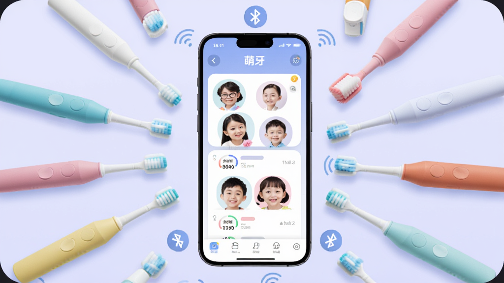 �������豸�������ͼ������չʾһ���ֻ���Χ���ƶ�֧��ͬ��ɫ��������ˢ����Ļ��ʾ��ͥ��Աͷ������ݿ�Ƭ������Ϊǳ��ɫ�����ַ���״������ִ���ͥ��ϸ�ڰ��������ź�ͼ��͡�������Logo�������������ɾ����޶���Ԫ��