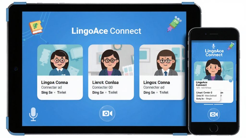 LingoAce Connect ����Ӣ��ѧϰ�ͻ��������棬����Ϊƽ��������ֻ�����չʾ�����ֲ��þ��жԳƹ�ͼ���Ű�����չʾ�γ̿�Ƭ����ʦͷ�񣬷��Ϊ�ִ������Ƽ��磬ϸ�ڰ�����ɫ��ɫ������ͨѧϰԪ�ء���˷�������ͷͼ�꣬���������ֱ�ע��LingoAce Connect�������ʸ��壬�ɾ����޶���Ԫ��