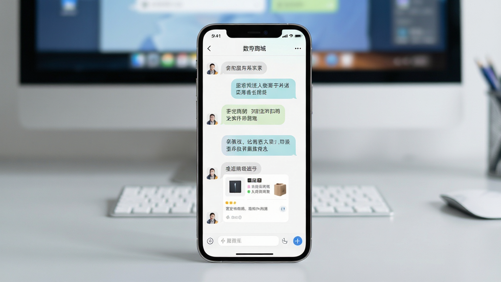 һ��չʾ�����̳���Ϣ��ͨ�����ͼƬ���ֻ���Ļ����ʾ�Ի��б������촰�ڣ����������а������ֺ���Ʒ��Ƭ���ӡ��ֻ�λ�ڻ������룬������ǳ��ɫ�İ칫���棬Զ����ģ���ĵ�����Ļ�����������촰��ռ����Ļ��Ҫ���򣬷���ִ���࣬ϸ����������Բ�Ǻ�ǳɫ��ɫ�����ʸ��壬����ɾ����޶���Ԫ�ء�