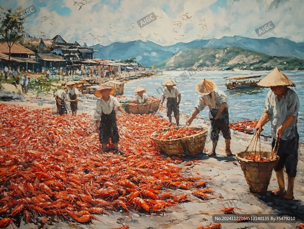 海洋渔业渔民丰收销售场景图