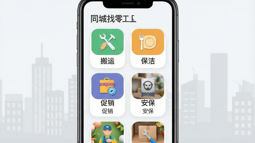 ͬ�����㹤��λ������棬����չʾ�ֻ���Ļ������״���еĸ�λͼ�꣬�������˹������ࡢ�������������������ֹ���ȣ�ÿ��ͼ���������ı�ǩ������Ϊǳ��ɫ���м�Ӱ������Ϊ����������Ű棬���Ϊ��Լͼ����ƣ�ϸ�ڰ�����ɫͼ�ꡢԲ�ǿ�Ƭ��������⣬�����������ɾ����޶���Ԫ��