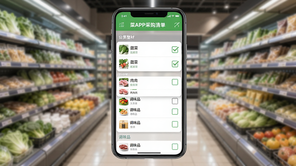 �в�APP�ɹ��嵥ҳ�棬�ֻ���Ļ��ʾ����������ʳ���б��������߲ˡ����ࡢ��ζƷ�ȷ��飬ÿ��Ŀ���й�ѡ�򣬱���Ϊ���л��ܳ����黯��������������񣬻�����������ͼ����