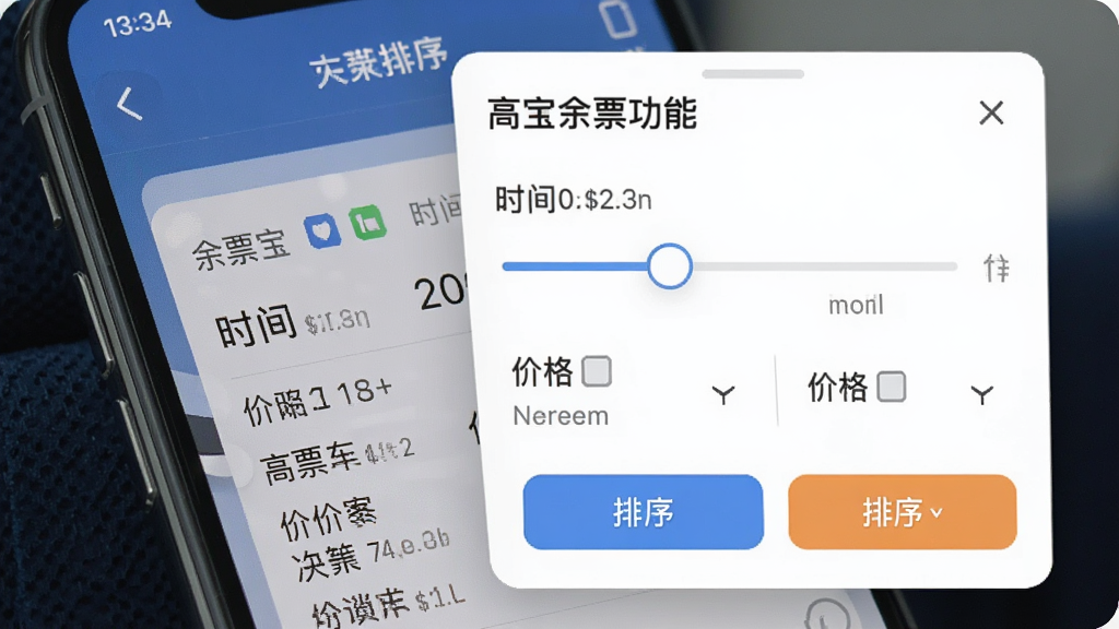 ��Ʊ������Ʊ�� ɸѡ�����ܽ��棬����Ϊ�ֻ���Ļ��ʾɸѡ������壬���ָ���ʽ���Ű���գ�����ƽ����ϸ�ڰ���ʱ�们�顢�۸����䡢����ť�������������ɾ��޶���Ԫ��