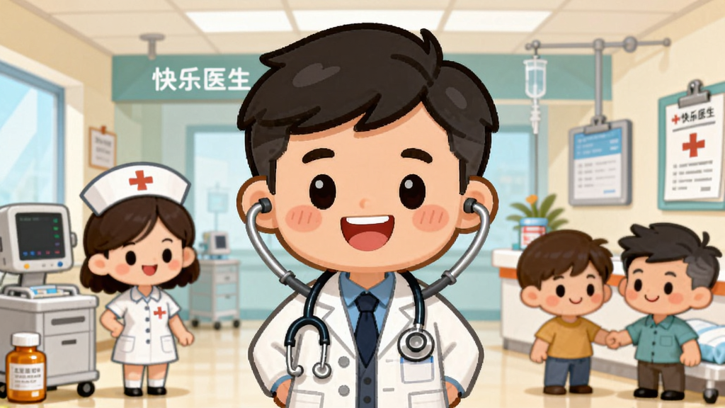 һ�ſ�ͨ����ҽԺ�����廭������������һλ���Ű״�ӡ������������Ŀ���ҽ��������Χ�л�ʿ�Ͳ��˽�ɫ��������������ҽԺ���������ֲ��þ��й�ͼ�����ΪQ�濨ͨ��ϸ�ڰ���ҽ���豸��ҩƿ����������Ԫ�أ����������ɾ����޶���Ԫ�أ�ͼƬ�����ֱ�ע
