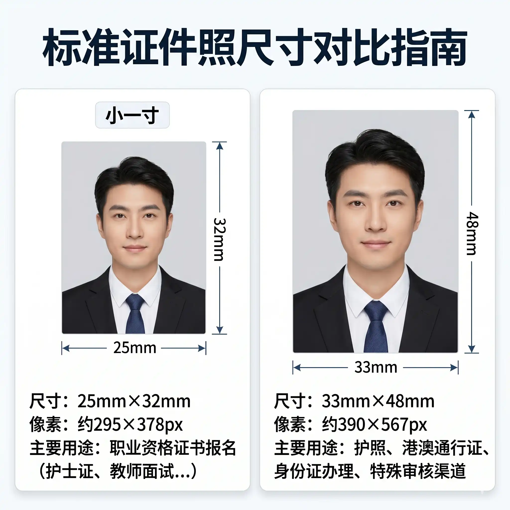 最美高清证件照 常见尺寸规格 一寸二寸签证照对比避坑指南