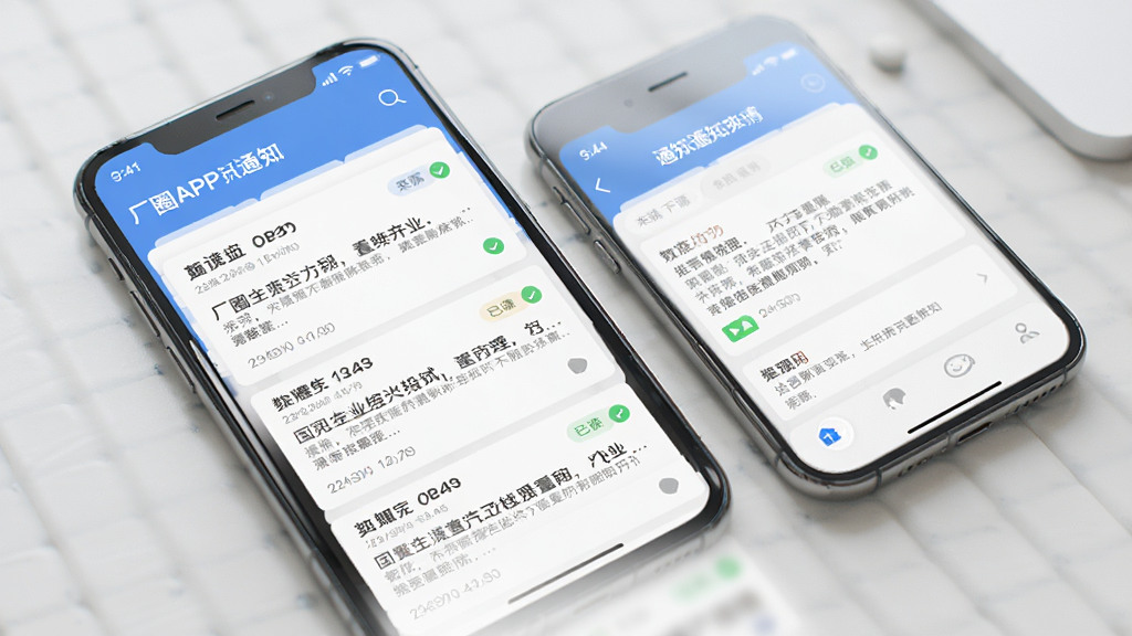 厂圈APP资讯通知页面图,主体为手机屏幕,屏幕内展示资讯列表与通知详情页,布局为标题加摘要的卡片式排版,风格为商务简约风,细节包含时间戳、来源标签、已读标记,画质清晰,干净,无多余元素