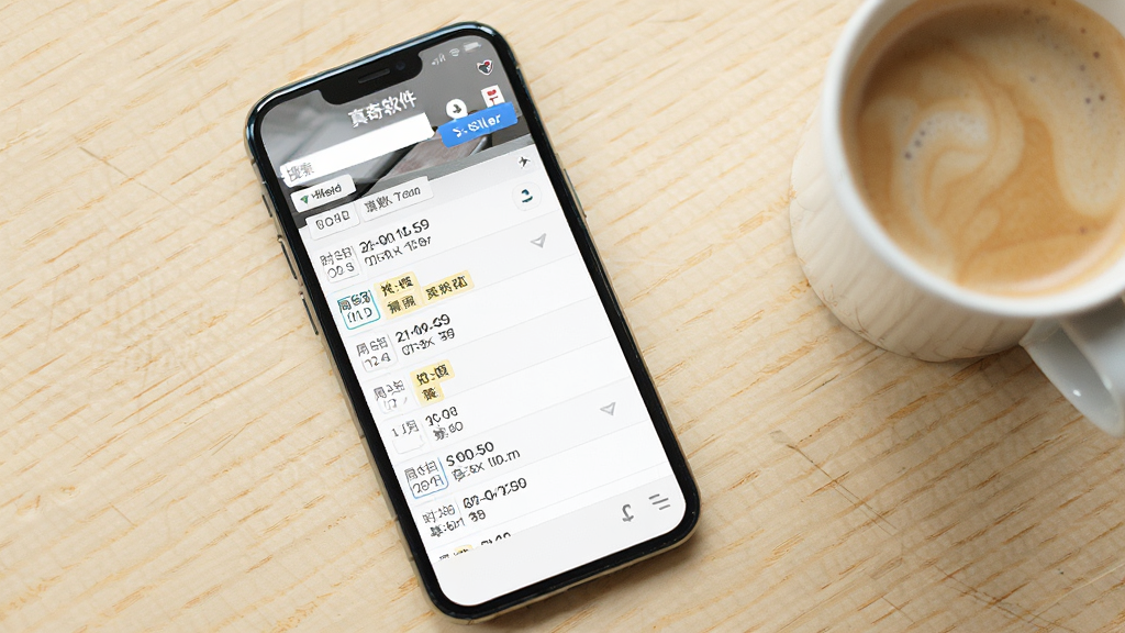 从真奇门软件历史记录页面截图,界面以列表形式展示多条排盘记录,每条记录包含时间、局数与简要标签,顶部有搜索框与筛选按钮,整体布局清晰,手机放置在浅色桌面上,旁边有一杯咖啡,画质明亮,无多余元素