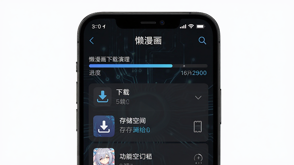 懒漫画离线缓存功能演示图,画面中手机屏幕显示