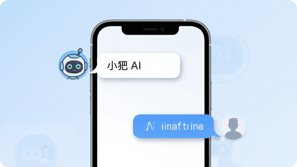 һ��С��AI���ܶԻ�������չʾͼ���������ֻ���Ļ�е�������棬�����С��AI������ͷ�񷢳����������ݣ��Ҳ����û��������������ݣ�����Ϊ����ɫ���䣬����Ϊ�����Ű棬���Ϊ��Լ��ͨ�Ƽ��磬ϸ�������ݱ�Ե����΢��Ӱ���������������ʸɾ����޶���Ԫ��