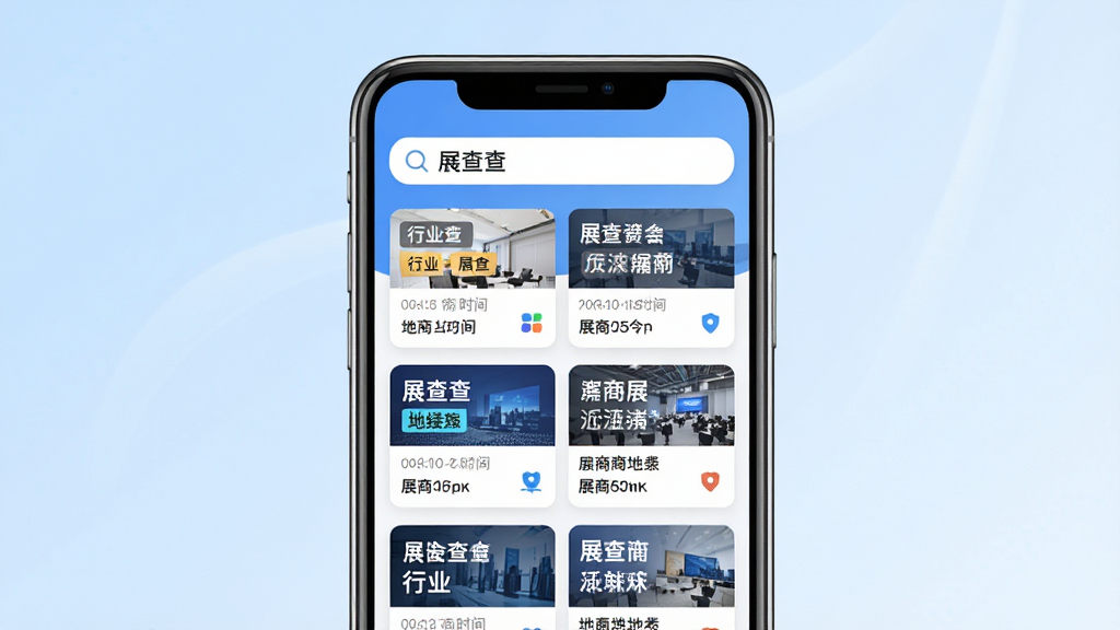 һ���ֻ�Ӧ�ý���չʾͼ������������չ���APP����ҳ��������������д�š�չ��顱���·������Ÿ���չ�ῨƬ��������ҵ��ǩ��ʱ��ص��չ��������������ǳ��ɫ���䣬���岼�ּ������������ִ����񣬻��ʸɾ��������޶���Ԫ�أ��ֻ���Ļ�����������ɱ档