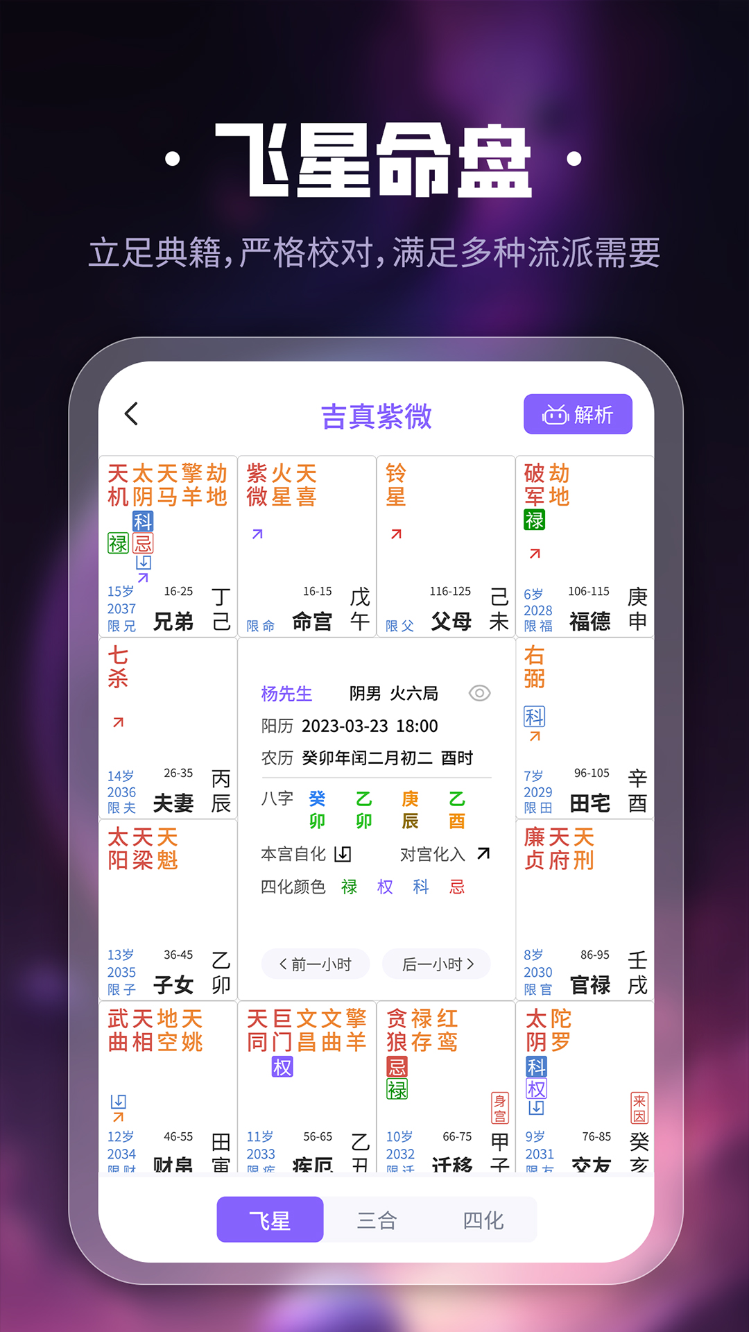 吉真倪师 安卓版 紫微斗数排盘界面