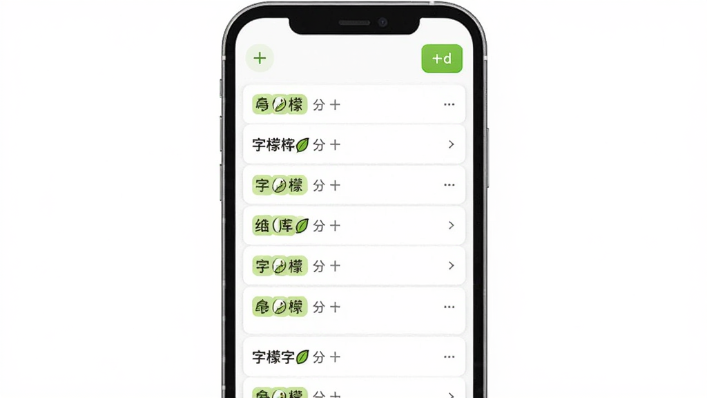 青柠字词字词库管理界面的示意图,主体为手机屏幕展示多个字词分组列表,布局为纵向列表排列,排版整齐,风格清爽实用,细节包含添加按钮与分组标签,画质干净,无多余装饰元素