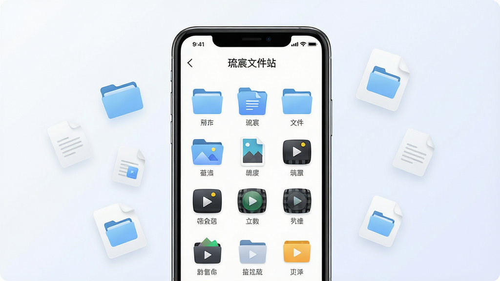 一张手机屏幕展示文件管理界面的场景图,画面中央是名为