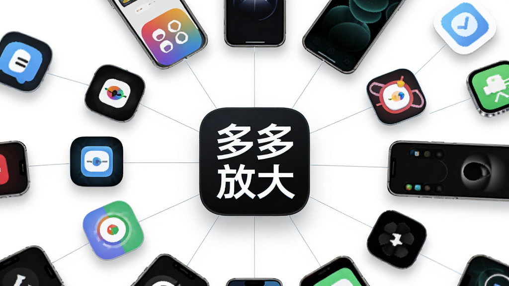 多多字体放大适配应用场景图,画面展示多个手机应用图标环绕在
