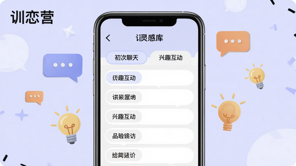 һ��չʾѵ��Ӫ������п�����ͼƬ���ֻ���Ļ�ڳ��ַ����ǩ�ͻ����б�����ǩ�������������족����Ȥ�������ȣ���ΧƯ���ŶԻ����ݺ͵���ͼ�꣬����Ϊǳ��ɫ�������Ű����࣬����Լ�������д��С�ѵ��Ӫ�����ֱ�ʶ����������