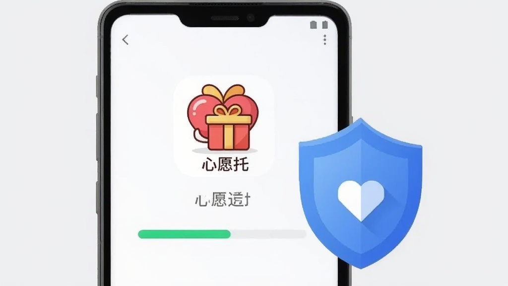 画面展示一部安卓手机正在安装心愿托应用,手机屏幕显示安装进度条和