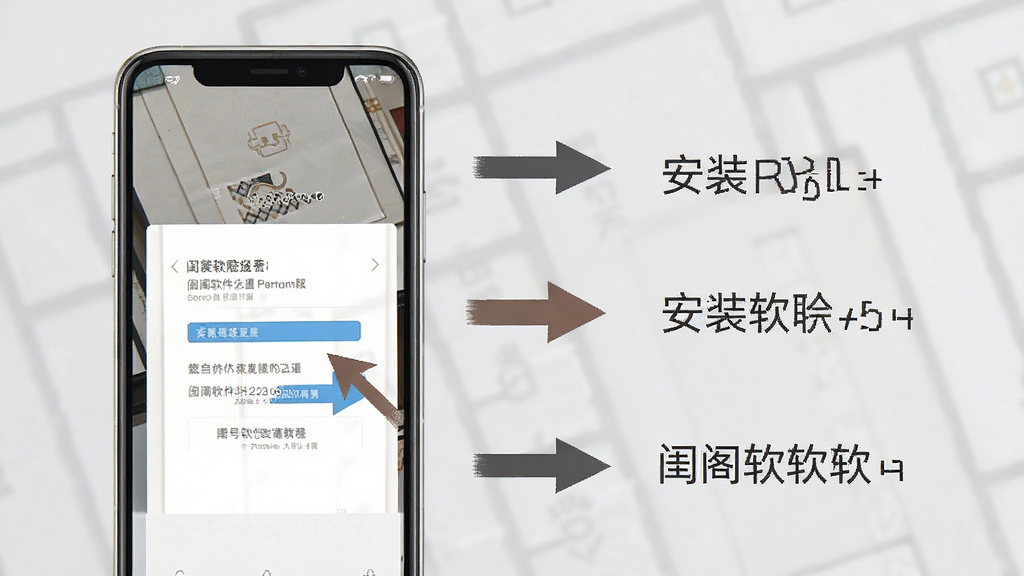 闺阁软件安装教程示意图,画面中展示手机屏幕上的安装权限设置界面,旁边有箭头指示操作步骤,背景为简洁的浅灰色,布局清晰明了,风格实用教程,细节准确,画质清晰,干净无多余元素