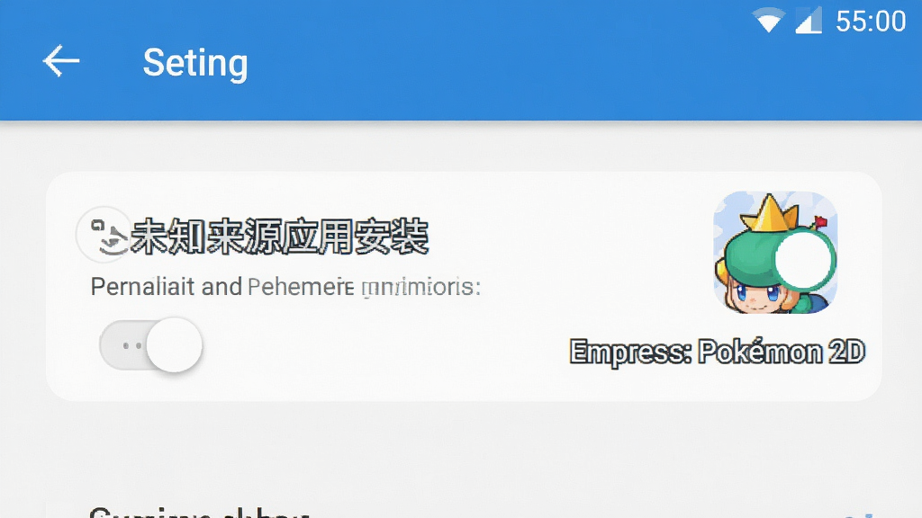 一幅手机屏幕截图风格的示意图,画面展示安卓手机设置界面中「未知来源应用安装」权限开关被打开,旁边有游戏图标和文字