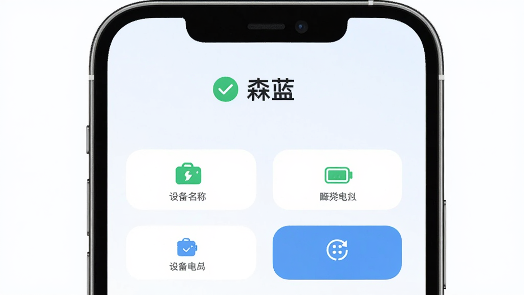 �������ֻ���Ļչʾɭ��App�豸���ӳɹ����棬����Ϊ�Ϸ��豸�����·����ܰ�ť�飬�Ű���У����Ϊ��ˬǳɫ��ƽUI��ϸ�ڰ�����ɫ���ӳɹ���ʶ���豸ͼ�ꡢ������ʾ��������ڰ�ť�����ʸ���ɾ��޶���Ԫ�أ���������ʾ����