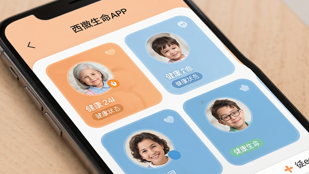����Ϊ�ֻ���Ļ��д��ʾ������������APP�ļ�ͥ��Ա�����������棬����Ϊ�������ж����ͥ��Աͷ��Ƭ���Ű����룬���Ϊ��ܰ��ͥ��������UI��ϸ�ڰ�����ͬ����ε�ͷ�񡢽���״̬��ǩ����͵ĳ���ɫ��������Ϊ����2K���ɾ��޶���Ԫ��