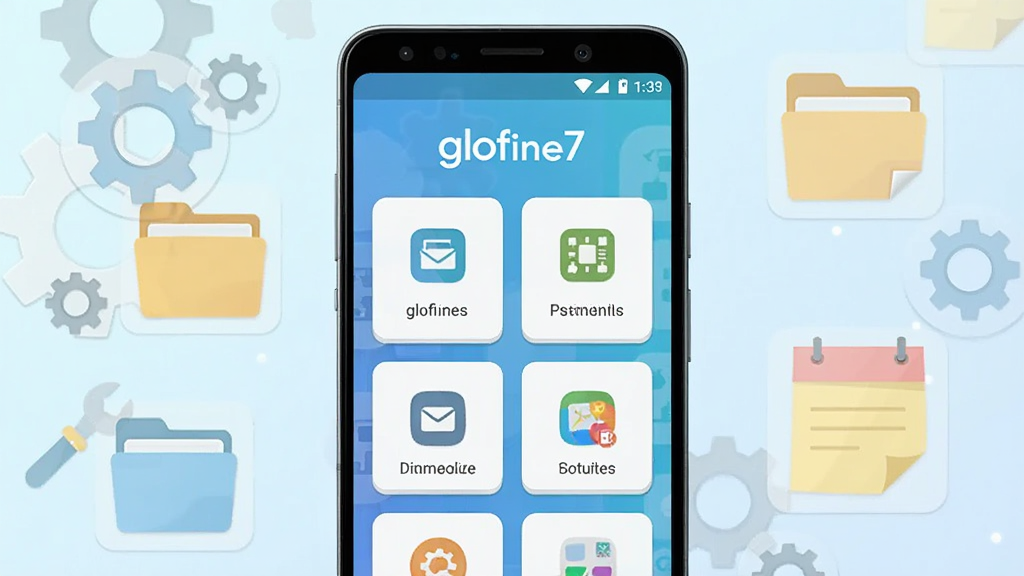 �����������һ����׿�ֻ����ֻ���Ļ��ʾ��glofine7��Ӧ�������棬�����Լ��Ŀ�Ƭʽ�������й���ͼ�꣬����Ϊǳ��ɫ���䣬�ֻ����໷�Ƴ��֡��ļ��С���ǩ�Ȱ�͸������ͼ�꣬������ñ�ƽ���Ƽ����ϸ�����������������ɾ����޶���Ԫ�أ��ʺ���������վչʾ