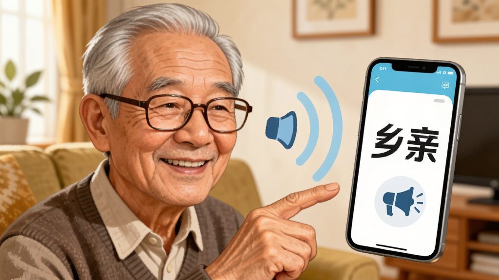������һλ�����ϻ�����үү�������ֻ�΢Ц���ֻ���Ļ��ʾ�����ס�APP�Ĵ���ģʽ���棬�Ա���һ��������ͼ�귢������������Ϊ���������ֻ����ң���������ܰ�Ŀ��������Ϊдʵ��ܰ�廭��ϸ����үү��ָ��������Ļ�������õ���ɫ������ʾ�������������ɾ����޶���Ԫ�ء�
